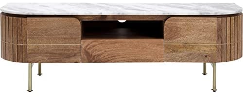 Kare Design Lowboard Grace, Braun, TV-Schrank mit 2 Türen, 1 Schublade, Fernsehtisch, Kommode für Wohnzimmer, Höhenverstellbare Füße, Kabelöffnung, Marmor Platte, Massivholz, 48x145x42 cm (H/B/T)