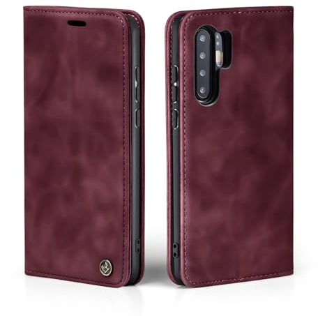 LBH Handyhülle für Huawei P30 Pro in Weinrot mit Karten- und Geldfach Smartphone Hülle mit Standfunktion Flip Case Schutzhülle Magnetverschluss Vintage