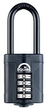 Squire Heavy Duty Padlock (CP50BLACK/2.5)-Toughest Steel 2.5 Extra Long Shackle-4 Wheel 50mm Wide Combination Padlock (Black)-Alloy Steel for Corrosion Resistance-Weatherproof