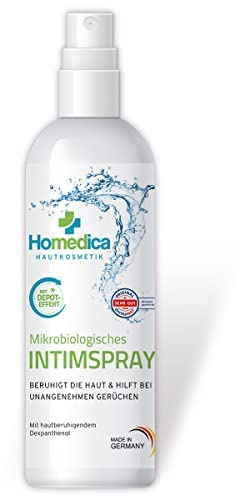 HOMEDICA Geruchsentferner Intimspray - 150ml - Mikrobiologischer Geruchsneutralisierer und Intimpflege - Reduziert unangenehme Gerüche im Intimbereich - Vegan & Made in Germany