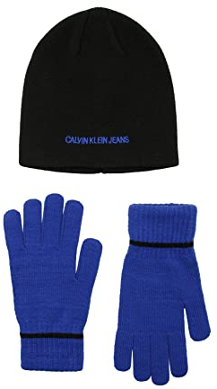 Calvin Klein Jungen Besticktes Ck Handschuhe-Set, Acid Lime Beanie, Mehrfarbig (Surf The Web), 8-16 Jahre
