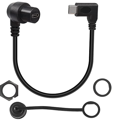 QIANRENON Cable impermeable de panel USB C 3.1 de ángulo de 90 grados, 10 Gbps, tipo C, 3.1, macho a ángulo recto, cable de extensión hembra roscado al tablero o panel, 30 cm (curva izquierda macho)