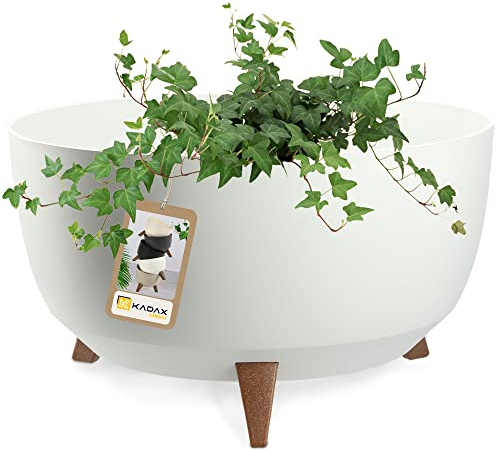 KADAX Blumentopf aus Kunststoff mit DREI Einsteckstützen, runde Blumenschale, Pflanzkübel, Blumenkübel, Pflanzschale für Balkon, Wohnzimmer (⌀ 47 cm, weiß)