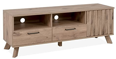 DEINE TANTE EMMA 003454 Lowboard Wellington 56A HiFi TV Kommode Schweden Eiche 3D Reliefoptik Push-to-Open ca. 140 x 50 x 40 cm