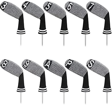 LeFeng 10pcs Knitted Golf Iron Head Covers 3-9/A/P/S Set - Lightweight and Durable Material - Multiple Patterns Golf Club Head Covers - Fit Well for Callaway Ping Taylormade Cobra Etc.(Black Scale)