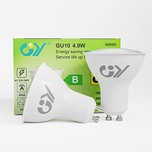 GY GU10 LED Neutralweiss Lampe 4.9W 790 Lumen 4000K Neutralweiß Glühbirnen,80W Halogenlampe ersetzt,Abstrahlwinkel 120° Leuchtmittel,Nicht Dimmbar Energiesparlampe,2er-Pack (Energieeffizienzklasse B)