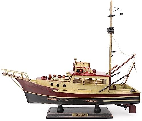NAUTIMALL Jaws Orca Holzschiff Modell Hai Fischerboot vormontiert, antikes Finish, Segelboot-Dekor (Orca-38,1 cm)