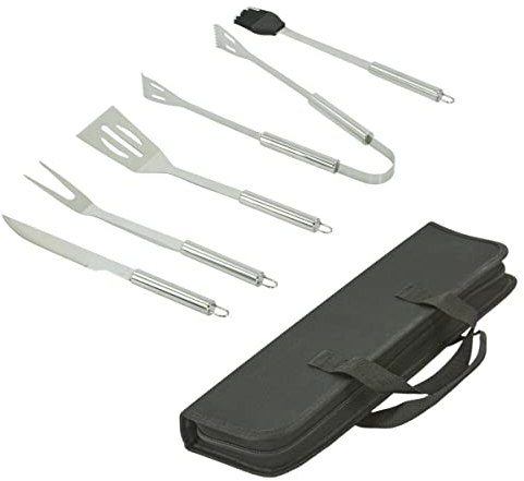 HOOZ 5X Grillbesteck Set Edelstahl, Grill Zubehör für Barbecue, Grillkoffer mit Grillwender, Fleischgabel, Marinadepinsel, Grillzange und Grillmesser, Grill Werkzeuge Kit für Männer Frauen