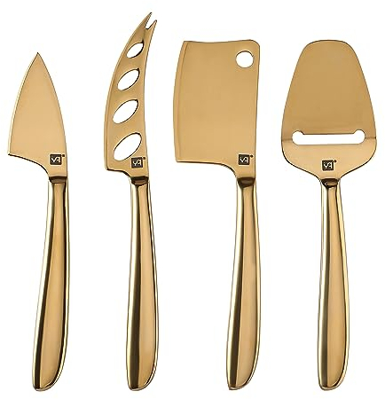 yq Gorgeous 4-Pieces Stainless Steel Mirror Plated Cheese Knife Set für Charcuterie Boards Zubehör, Käsehobel Käseschneider Käsescheibe Parmesan Käsemesser, Geschenkbox(gold)
