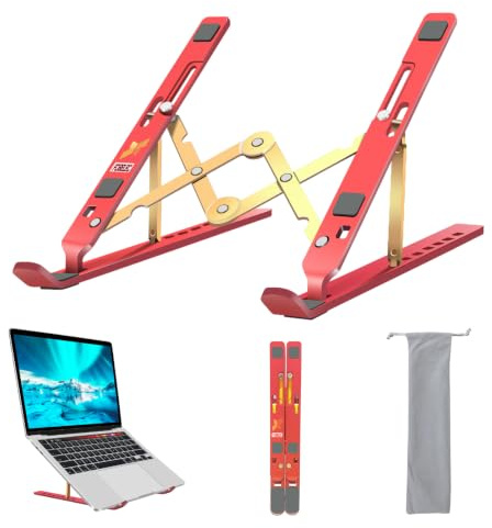 FOBELEC Laptop Stand, Computer Tablet Stand, Adjustable Aluminum Foldable Portable Laptop Holder Riser, Compatible with MacBook Air Pro, Lenovo, HP, Dell, More 10-15.6” Laptops and Tablets (Red)