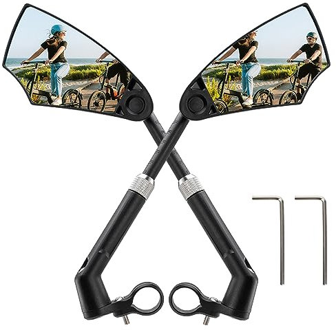 ROCKBROS Fahrradspiegel 360°Drehbar & Klappbar Fahrrad Rückspiegel für MTBs, Rennräder, E-Bikes, Elektroroller Lenker Durchmesser von 20–23 mm Schlagfestes Echtglas Links+Rechts