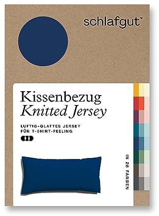 schlafgut Knitted Jersey Kissenbezug 40 x 80 cm Blue Deep Uni weicher Premium Kopfkissenbezug einzeln, faltenfrei mit Elasthan
