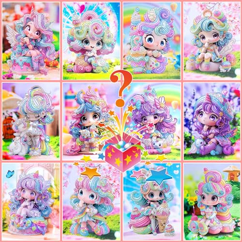 CAYUDEN Geheimnisvoll Diamond Painting Kit mit Rahmen, Einzeln Zufällig Diamant Malerei mit Rahmen Eiscreme Prinzessin Mystery Blind Boxen Diamant Painting Kunsthandwerk für Erwachsene Kinder
