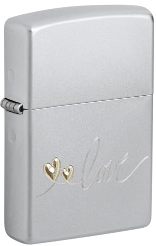 Zippo Sturmfeuerzeug - Heart, Satin Chrome, Auto Two Tone - Nachfüllbar - Wiederverwendbar - Windfestes Design - Geschenkbox - Made in USA