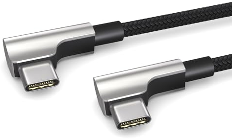 PAXO 0,2m Ladekabel, 3A, USB C auf USB C Kabel, USB 2.0, elegante Winkelstecker, besonders flexibler Stoffmantel in schwarz