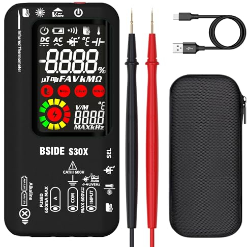 BSIDE S30X Multimetro Digitale Automatico con Termometro IR 12:1 Tester Diodi Alta Tensione LCD Colori 9999 Conteggi Voltmetro Ampemetro Capacimetro Ricaricabile per HVAC LED Automotive Electronic