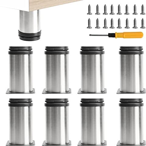 Toolzia 8Pcs Furniture Legs, 4/10cm Adjustable Furniture Support Feet,Adjustable Height Replacement Support Feet Legs for Sofa Table Chair Desk Kitchen Cupboard Cabinets Legs Feet (Silver)