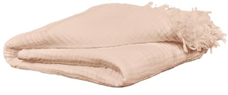 Meubletmoi Plaid Rectangulaire 130 x 160 cm en Quadruple Gaze de Coton Rose avec Finition Franges sur 2 Côtés - Pepa 1