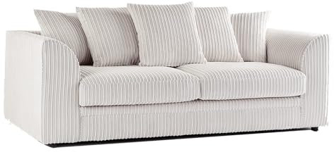 SofaSelection's Jumbo Cord Scatter Back 3-Seater Sofa Dylan Scatter Back 3 Seater Sofa in Cream Soft Cord Fabric: Redesign Your Living Room for Superior Comfort and Style (Cream, 3 Seater)
