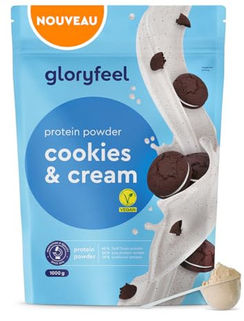 Poudre de Proteine Vegan Cookies & Cream - 1kg de proteine vegetale - 33 portions de 22g de protéine - SANS soja - A base de de pois, de fèves et de protéines de tournesol - 100% végan & sans lactose