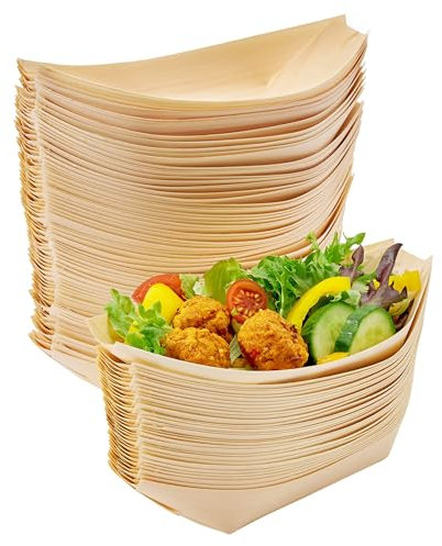 MATANA 300 Schiffchen Snackschalen, 21x11cm - Bambus Schalen, Einwegschalen, Pommesschalen - Stabil, Umweltfreundlich & Biologisch Abbaubar - Hochzeiten, Geburtstage, Grillpartys