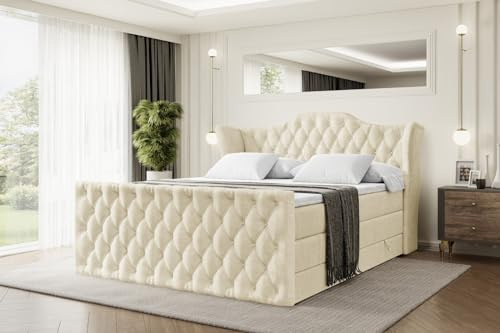 ALTDECOR Boxbett H3 H4 Matratze Vila-Z King - 180x200 - Beige | Lattenrost, Topper, Boxspringbett mit Bettkasten, Bett mit Stauraum, Doppelbett, Polsterbett