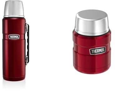 Thermos Stainless King Flask - 1.2 L & 0.47 L, Cranberry Red, Picnic Flask