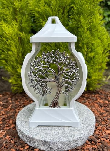 Grablampe Grablaterne mit Baum - Motiv 29,5 cm H. Grabkerze Kerze Grabkerze Grablicht Gartenlampe Laterne inkl. Kerze ohne Sockel NEU NEU