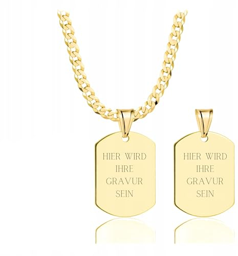 Amar Luxury Ketten für Herren Gold 585 - Personalisierte Geschenke Männer, Erkennungsmarke mit Gravur, Militär Goldkette Massive 3,8 mm, Kreuz Kette 70 cm, Schmuck