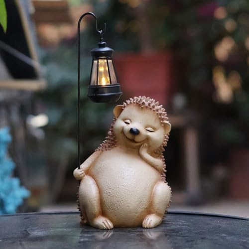 Solarleuchte Garten LED, Wasserdicht Solarlampen für Außen, Tier Skulptur Gartendeko, Garten Figur Statue Gartenfiguren Laterne, Balkon, Veranda, Garten Deko (Igel 01)