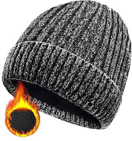 lifwimner Beanie Herren Strickmützen,Unisex Wintermütze Stretchy Wooly Beanie Mütze, Thermo Fleece Winter Strickmütze für Damen und Herren(Grau)