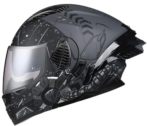Woljay Casco Da Motociclista Casco Integrale Flip Up Doppia Visiera Integrato Moto Per Adulti Uomini Donne Street Racing Ciclomotore Approvato DOT/ECE (Starry Sky-Silver Transparent Visor,Large)