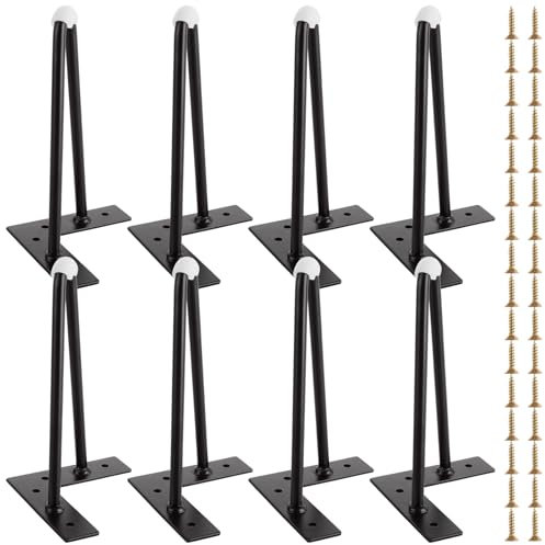 DAJAVE 8 Pcs Hairpin Legs 20cm/8inch Black Metal Furniture Legs Heavy Duty Coffee Table Legs with Floor Protectors Hairpin Table Legs for Coffee Table, Sofa, TV Cabinets