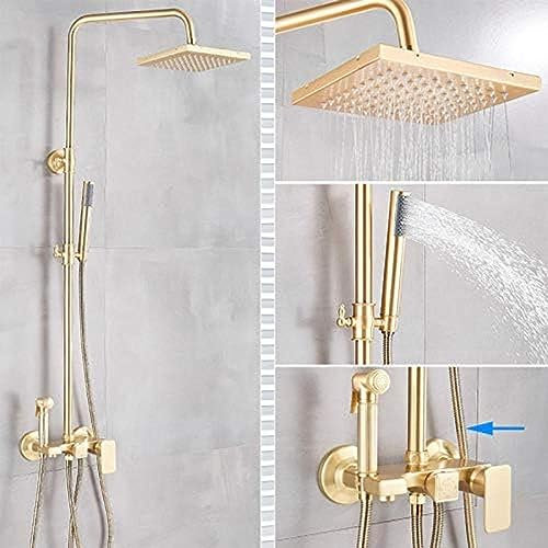 Goldfarbenes Duscharmatur-Set mit Regenduschkopf und Handbrause, gebürstetes Gold-Finish
