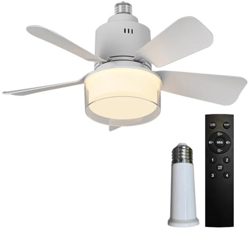 Ventilador de techo con luz, 72 W, ventilador silencioso de techo con casquillo E27, pantalla de doble capa, regulable ventilador de techo LED para dormitorio salón (blanco + conector alargado)