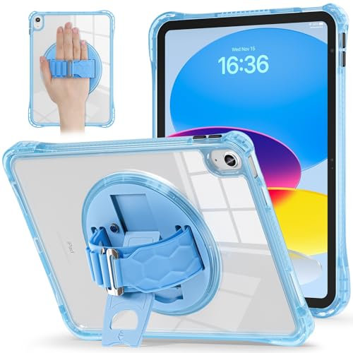 Funda para tableta Case Compatible with iPad 10th Generation Case 10.9 Inch 2022 Case, Sturdy Full-Body Shockproof Protective Case with Rotating Stand, Hand/Shoulder Strap Compatible with iPad 10th Ge