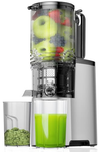 Cold Press Juicer, 5.8 Wide Feed Chute Juice Extractor Machine with 400W, High Juice Yield, Slow Masticating Juicer for Whole Vegetables & Fruits, Premium Grey