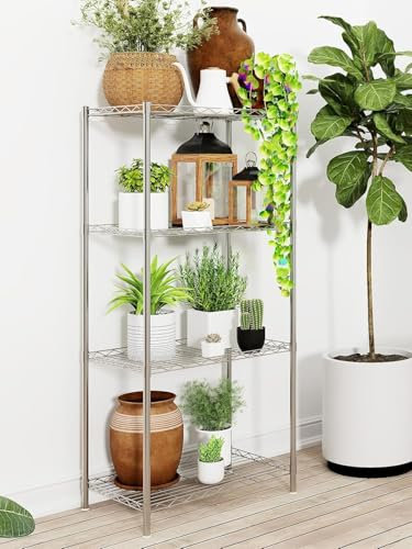 CROWNSHOP 4-Shelf Storage Shelves Units Metal Greenhouse Accessories Storage Shelf Garage Racking Green House Staging 50KG Max Weight (4 Tier, 56 x 35 x120CM)