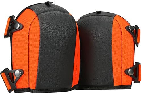 TUFFWORX Knieschoner mit Schnellverschlüssen, Schwarz-Orange, Gepolsterte Arbeitsschutzknie-Polster, Verstellbare Riemen