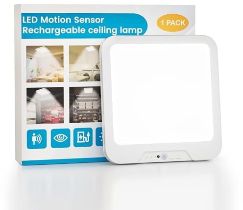 Lysumurl Rechargeable Ceiling Light with Remote, 7500mAh Battery Operated LED Ceiling Lamp Motion Sensor, 3 Colour Temperatures, Magnetic Wireless Mount Shower Light for Shed Loft Garage Hallway