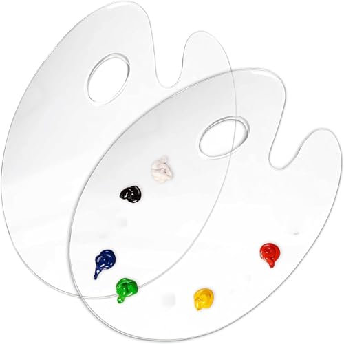 Rcbzzp Lot de 2 palettes de peinture en acrylique transparent avec trou pour le pouce - Palette d'art - Palette d'art - Palette de mélange d'huile anti-adhésive - Pour bricolage, artisanat, peinture