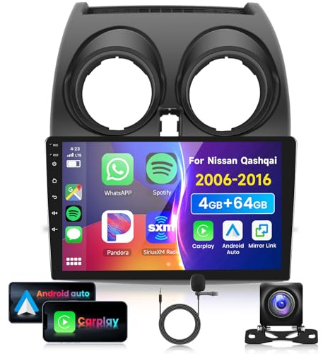4G 64G VECHTEL 9 Radio para Coche con Bluetooth para Nissan Qashqai J10 2006-2016 Carplay Android Auto,Android 15,DSP EQ 1280 x 720,WiFi GPS,Radio RDS/FM 2 DIN con cámara de visión Trasera AHD