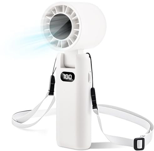 LEDSUUEI Mini Ventilateur Portable à Main, Ventilateur Bureau Affichage LED [Max 22h] 3600mAh USB Rechargeable Ventilatuer Cou, 5 Vitesses Silencie Ventilateu Pliable 180° Bureau/Voyage/Extérieur