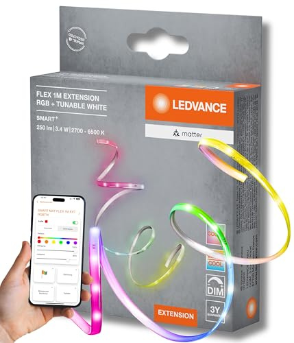 LEDVANCE SMART MATTER FLEX tiras LED decorativas ampliables con tecnología Matter, EXT RGBTW, de color y blancas, regulables, 1m, fuente de luz no sustituible