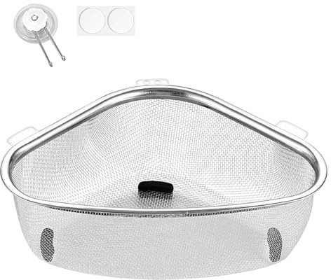 Dreieckige Spüle Sieb, Edelstahl Siebkorb Abflusskorb Spülbecken Spüle Abfluss Regal Waschbecken Filterablage Abtropfsieb Küchenspüle für Hängender (22x15.5x8cm)