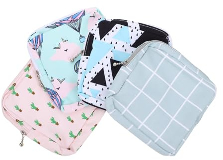 Veemoon 4 Stück-pack Tragbare Periodentaschen aus Polyester Verschleißfest und Klein Praktischer Hygienebeutel für Damenbinden für Büro und Indoor