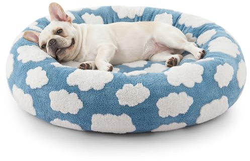 JOEJOY Donut Beruhigendes kleines Hundebett, rundes Katzenbett für Hauskatzen mit abnehmbarem, waschbarem Bezug, 58 cm, orthopädisches, niedliches Welpen-Kätzchen-Haustierbett mit Jacquard-Plüsch