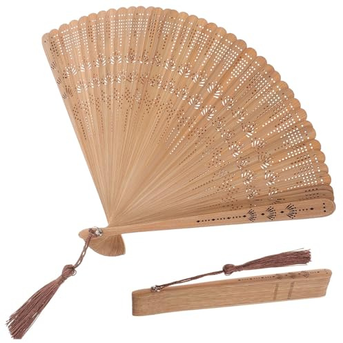 Hemobllo Fächer, Saunafächer, Bambus Handfächer, Vintage Fan Holz, Klein Chinesischer Faltfächer für Sommer, Hochzeit, Party, Tanz, Foto-Requisiten, Wand Dekoration