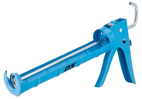 OX Trade Caulk Gun 400ml – 10:1 Thrust, Drip-Free, Heavy-Duty Steel | Half-Barrel Mastic Gun – Ergonomic Grip, Anti-Drip, Includes Spout Cutter, Seal Punch & Ladder Hook