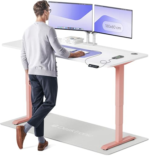 Desktronic HomePro Standing Desk – 180 x 80 cm Height Adjustable Desk with Electric Dual Motor, Touchscreen Controller & Integrated USB/USB-C, 3 Memory Presets